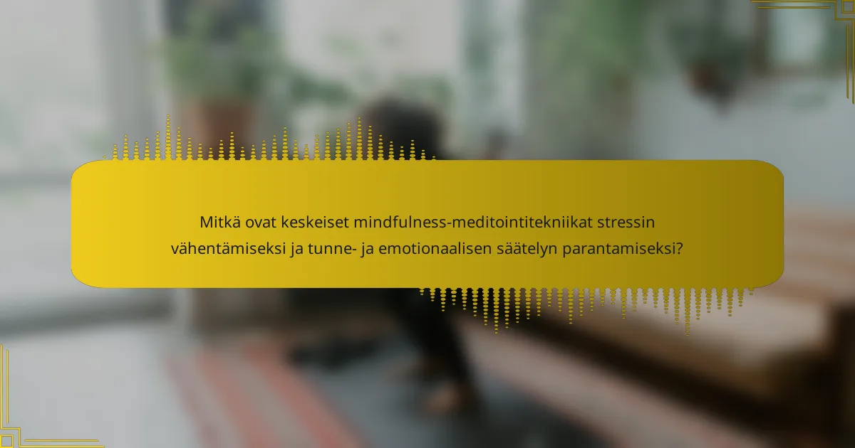 Mitkä ovat keskeiset mindfulness-meditointitekniikat stressin vähentämiseksi ja tunne- ja emotionaalisen säätelyn parantamiseksi?